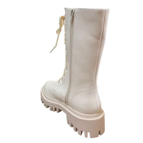 NWT Public Desire Ecru Beau Combat Boots Vegan Leather Treaded Soles Womens 6 - Picture 5 of 10